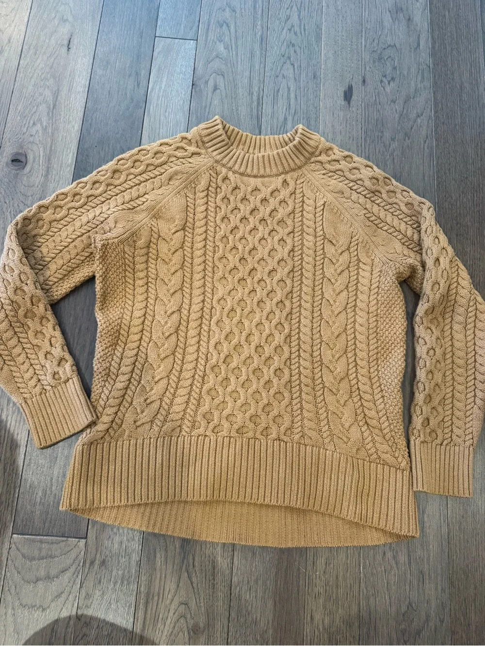 J. Crew Camel Cable-Knit Crewneck Sweater 100% cotton